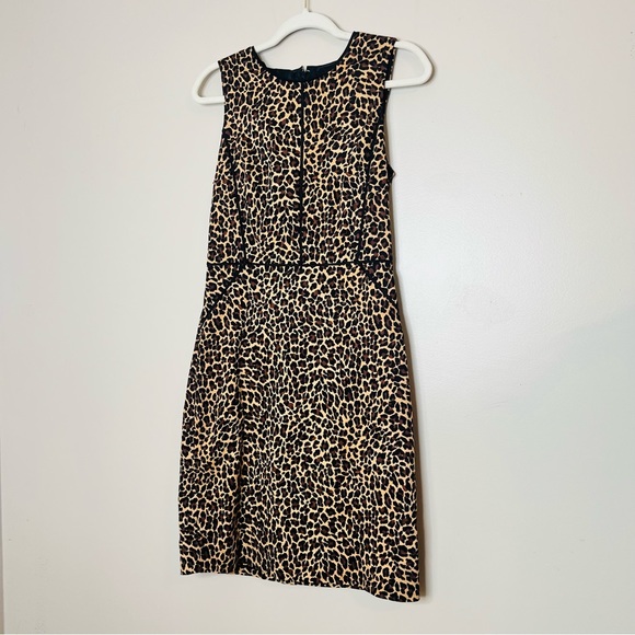 J. Crew Leopard Print Piped Slimming Knee Length Sleeveless Sheath Dress 4 - Picture 12 of 14